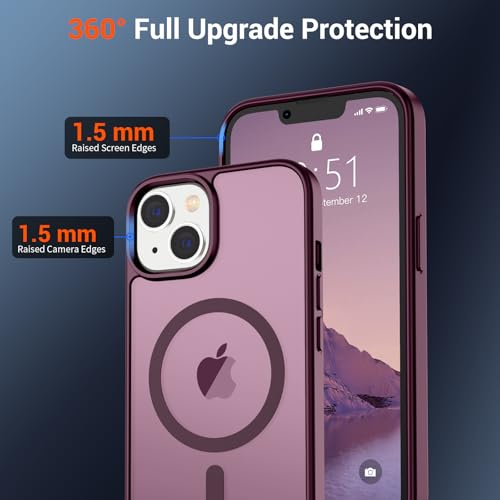 Image of SUPFINE Magnetic for iPhone 15 Plus Case & iPhone 14 Plus Case(Compatible with MagSafe)(Military Grade Drop Protection) Slim Translucent Shockproof Phone Case,Wine Red