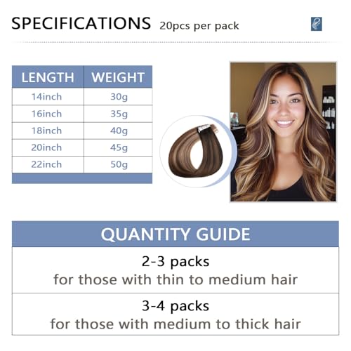 Image of COOKAYU Invisible Tape in Hair Extensions, Balayage Dark Brown to Dirty Blonde 14Inch 20pcs 30g /pack Straight Real Human Hair Invisible Injected Tape in Extensions