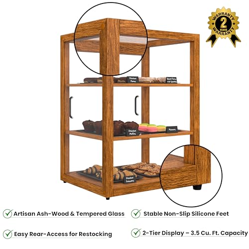 Image of KoolMore 21 in. Upright Light Wood Countertop Dry Bakery Display Case, Bread, Cake and Pastry Display with Tempered Glass