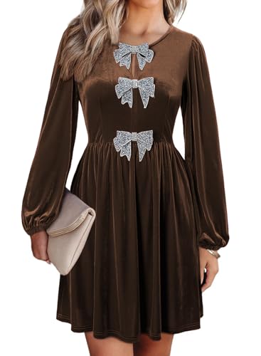 Amazon.com: Happy Sailed Plus Size Velvet Dress for Women Witner Long Sleeve  Bowknot A Line Cocktail Dress for Wedding Guest Brown XL : Clothing, Shoes  & Jewelry