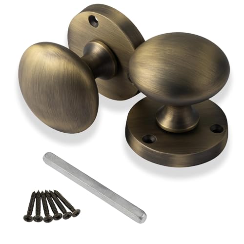 XFORT Mortice Door Knobs in Matt Antique Brass Mushroom Style Internal Door Knobs for Wooden Doors Round Victorian Doorknobs