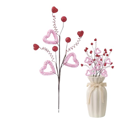 Día de San Valentín, elección de Flores, Tallo de Bayas Rojas en Forma de corazón Artificial, Baya en Forma de corazón | para Banquetes de Bodas Centro Dormitorio sugiere Día de la Madre Día de