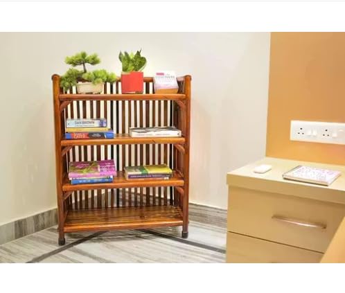 Image of Wooden Shelf Bamboo 4-Tier Kitchen Organizer Shoes &Slippers Rack Books Shelves Planter Stand Office File Cabinet Utility Rack for Doorway, Hallway, Entryway & Balcony (Large)