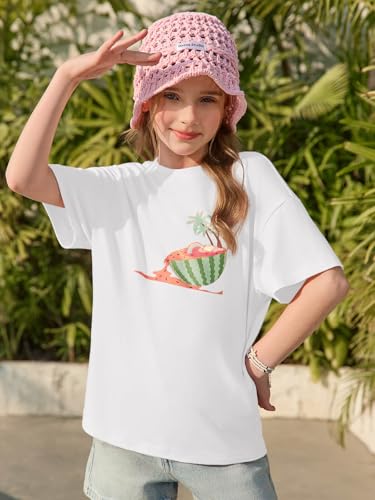 Image of Haloumoning Girls Short Sleeve T-Shirts | Kids, Summer,Girls shirts,Oversized t shirts,Girls T-Shirts,Oversized Tops, Casual Crewneck, Basic Tees 5-14Y