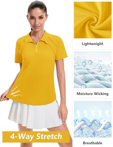 Image of LOMON Womens Golf Polo Shirts Summer Short Sleeve 1 /4 Zip Tops Moisture Wicking Casual Tennis Activewear with Pockets