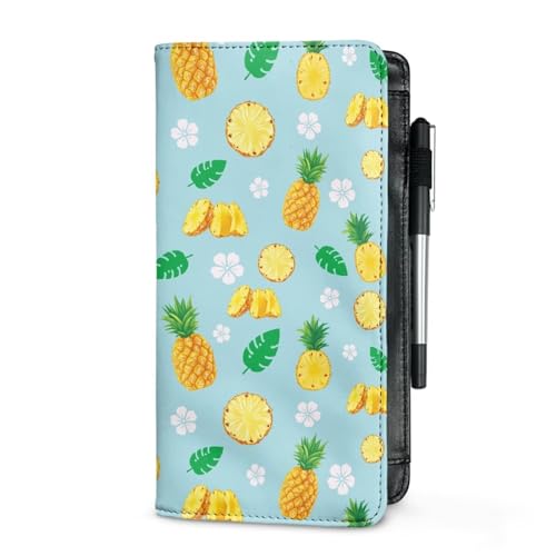 ZCFYGDX Custom Logo Text Efficient Organization Server Book for Waitress – Pineapple Print Leather Waiter Book with Zipper Pocket, Durable Construction, Includes Side Pocket & Pen Holder 9x5 Inches