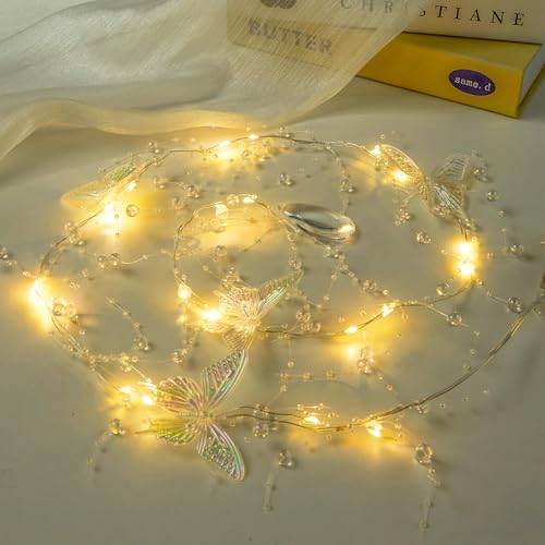 AdasBridal Iridescent Butterfly Fairy Lights, 3.28ft LED Lights Battery Operated, 3-8mm Artificial...