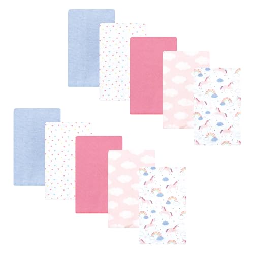 Image of Hudson Baby Unisex Baby Cotton Poly Flannel Burp Cloths, Unicorns Rainbows 10 Pack, One Size