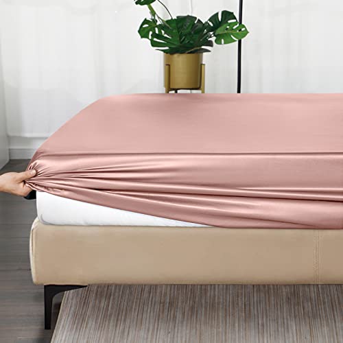 Image of Ersmak Satin Fitted Sheet Only, Luxury Silky Full Fitted Sheet Ultra Soft Deep Pocket Bottom Sheet, Wrinkle & Fade Resistant - Champagne