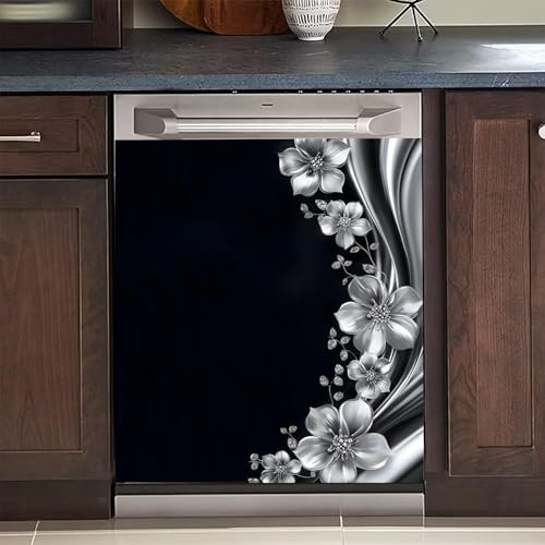 Image of BVBOX Dishwasher Magnet Cover 23 inchx26 inch, Reusable Magnetic Refrigerator Covers, Decorative Magnets Cover Fridge Door Skin Panel Stickers for Home Kitchen Appliance (Floral Relief, 23 inchx26 inch)