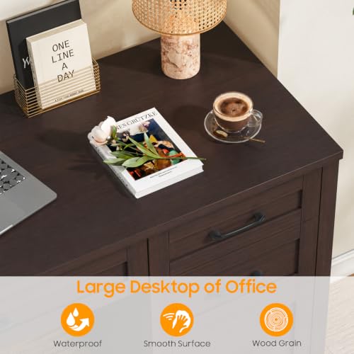Image of Farmhouse 47 inch Executive Desk with 4 Drawers, Computer Desk with File Drawer and Charging Station, Workstation for Study,Home Office(Walnut