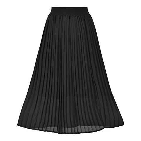 Howriis Women's Summer Chiffon Pleated A-line Midi Skirt Dress (Medium, Black) Cover