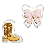 2 Pcs Boot and Bow Cookie Cutter Set Metal Cute Cookie Cutters Stainless Steel Boot Bows Gender Reveal Fondant Mold for DIY Craft Baking Birthday Wedding Supplies (Silver)
