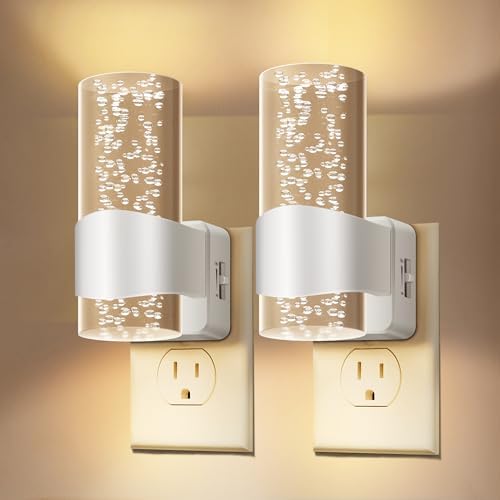 Night Lights Plug into Wall, Dimmable LED Night Light with Dusk to Dawn Sensor, Plug in Night Light Brightness Adjustable, 2 Pack 3000K Acrylic Nightlight for Bathroom Hallway