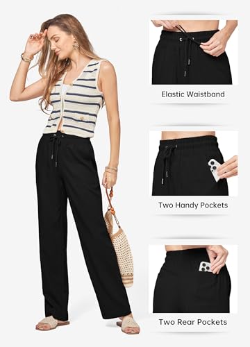 Image of Willit Women Linen Pants Wide Leg Casual Palazzo Pants Cotton Linen Lounge Beach Summer Pants with Pockets 29 inch /31 inch / 33 inch
