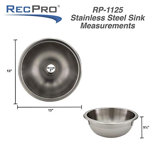 Recpro Rv 13" Round Stainless Steel Sink | Single Rv Kitchen Sink | Rv Sink | Camper Sink | Single Bowl Sink (No Faucet) #TOP3