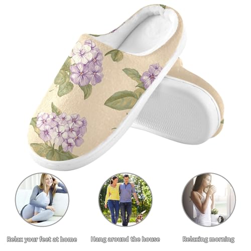JUNZAN Retro Phlox Beige Mens Home Cotton Slipper Non Slip Memory Foam Guest Slippers for Spa Birthday Presents 6-73