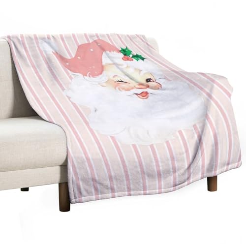 Manta navideña Ligera con diseño Vintage de Papá Noel en Color Rosa ruborizado, Ideal para Acampar, diseño Decorativo de Primavera para Toda la Temporada, para Adultos, niños y niñas, Estilo 76 x 101