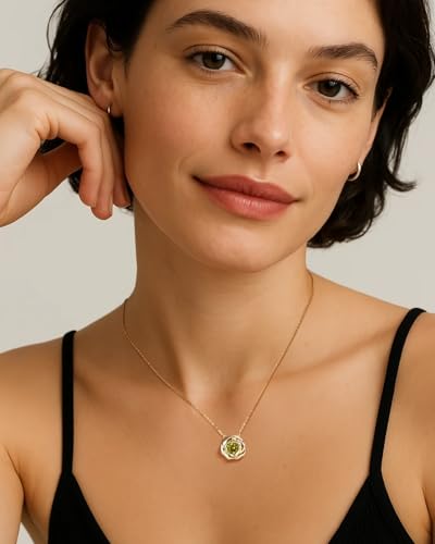 Birthstone Necklace Rose Flower Pendant, 14K Gold Plated 925 Sterling Silver Charm & Chain 18"+2", Dainty Jewelry for Women Wife Girlfriend Mom Personalized Anniversary Christmas Birthday Gift2