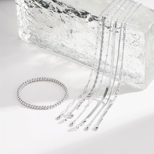 M MOOHAM Silver Plated Bracelets for Women, Silver Beaded Bracelet Stack - image 4