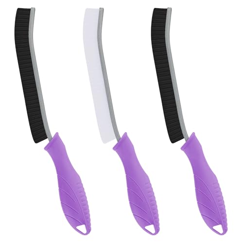Image of FOOGWEE Hard Bristle Crevice Cleaning Brush - Cleaning Supplies - Grout Cleaning Brushes for Household Use - Crevice Cleaning Tool for Bathroom, Home and Kitchen (3, Purple)