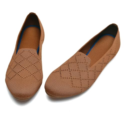 Image of poemlady Women's Ballet Flat Shoes Dress Shoes Knit Round Toe Slip On Ballerina Walking Flats Shoes for Woman Low Wedge Casual