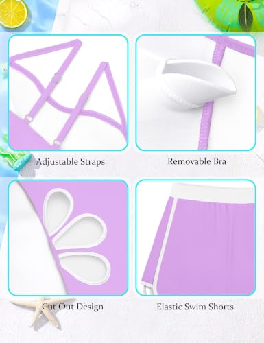 Image of Girls Swimsuit Adjustable Straps Cut Out One Piece Bathing Suit with Solid Color Cover Up Skirt Girls' Swimwear 5-16Y