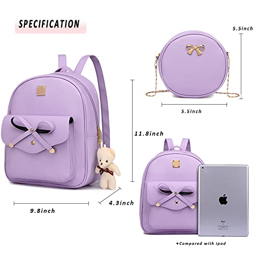 Image of MACCINELO Cute Leather Mini Backpack Purse for Women Bowknot Small Backpack for Girls gift Rucksack Ladies Shoulder Bag 3pcs