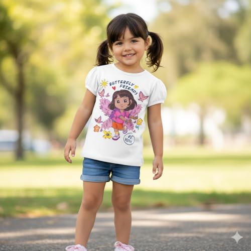Image of Dora The Explorer Toddler Girls T-Shirt - Short Sleeve Tee with Boots, Butterflies & Rainbows - Nickelodeon Sizes 2T-5T