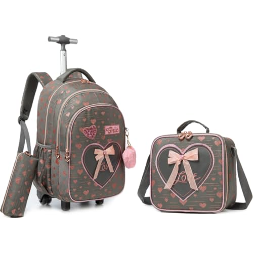 Mochila rodinha infantil, kit mochila escolar de costas e lancheira e Estojo Lápis amor (Cinza)