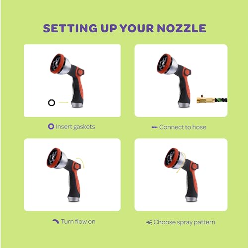 Image of Hose Nozzle [Red] Heavy Duty Hose Sprayer With 10 Adjustable Watering Patterns. Thumb Control Design, Comfortable Ergonomic Grip, Garden Hose Nozzle for Watering Plants & Lawns /Fun showers /Cleaning