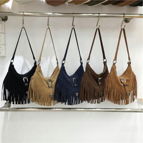 Fringe Hobo Purse for Women Tassel Shoulder Bag Vintage Suede Handbag Vegan Suede Hippie Crossbody Bag3