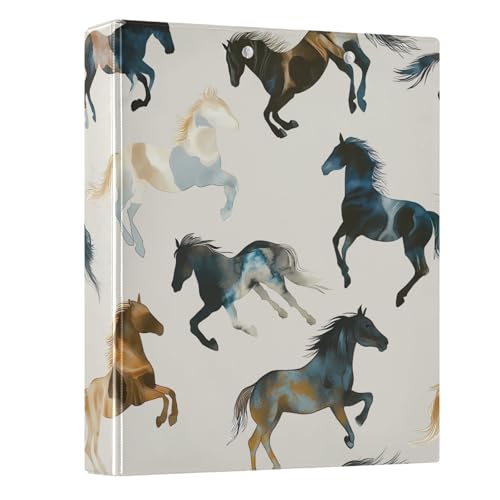 Image of 3 Ring Binder Western Brown Horse 1.5 inch Binders Three Ring Binders with Clipboard Fit 8.5'' x 11'' Paper 3 Interior PVC Clear Pockets for Office Supplies