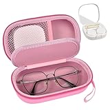 GWCASE Estojo Portátil 2 Em 1 Para Lentes De Contato E Óculos, Viagem, Bolsa, Suporte, Kit Armazenamento Imersão Incluído, Espelho Embutido, Pinça, Alça Mão Frasco Solução - Rosa