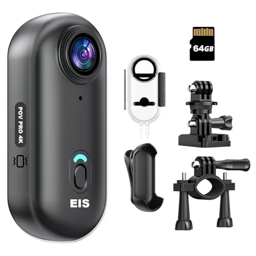 Image of Intepoll Upgraded Image Stabilization 4K 64GB Mini Body Camera, POV PRO Action Camera, Wearable Thumb Video Recorder Underwater Helmet Mount, Magnetic Sport DV for Bike Cycling, Pet, Vlogging(Black)