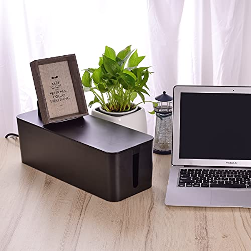 Chouky Cable Management Box, Large Cord Organizer Box to Hide Power Strip & Under Desk,TV Computer Wires Cable Organizer Hider Box with Cable Clips&Reusable Cable Ties for Home/Office(Black)