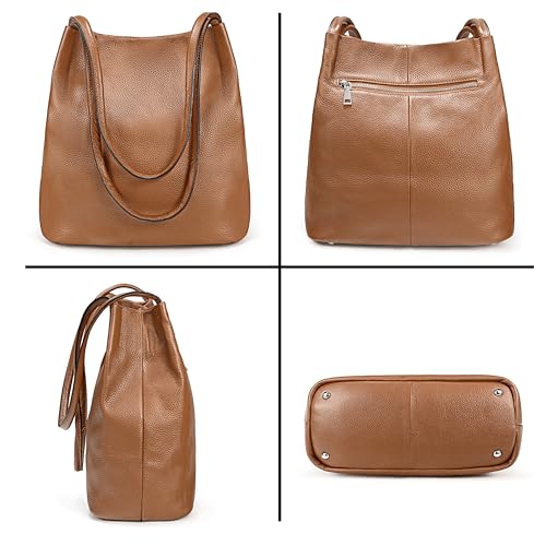 Image of YALUXE Women's Soft Genuine Leather Tote Bucket Bags Hobo Shoulder Bags Trendy Purse and Handbags