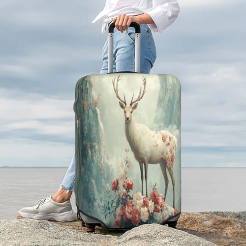 White Deer in The Mountains Durable Luggage Cover Suitcase Protector Anti-Scratch Luggage Cover Fits 18-32inch Luggage, Black, L3