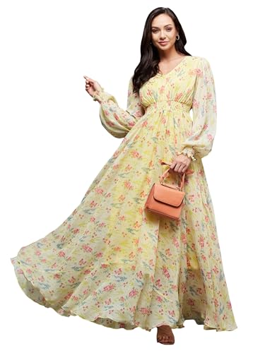 Image of Miss Chase Women's Multicolored-Base-Brown Relaxed Fit Maxi Lurex Chiffon Dress