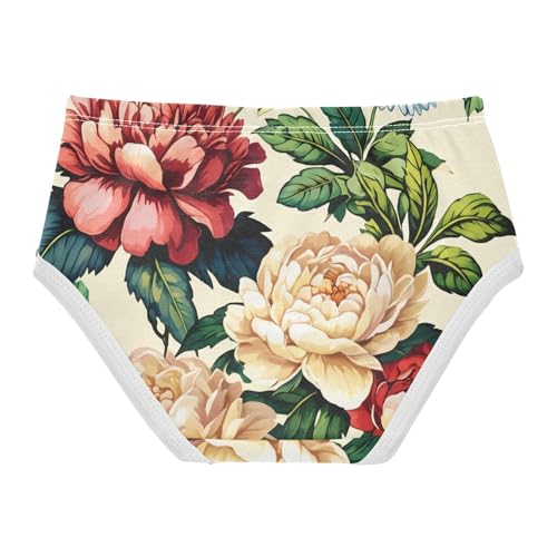 Vintage Floral Peony Daisy Flowers Girl Panties Cute Girls Underwear Toddlers Cotton Fun Briefs Girls Undies 2t2