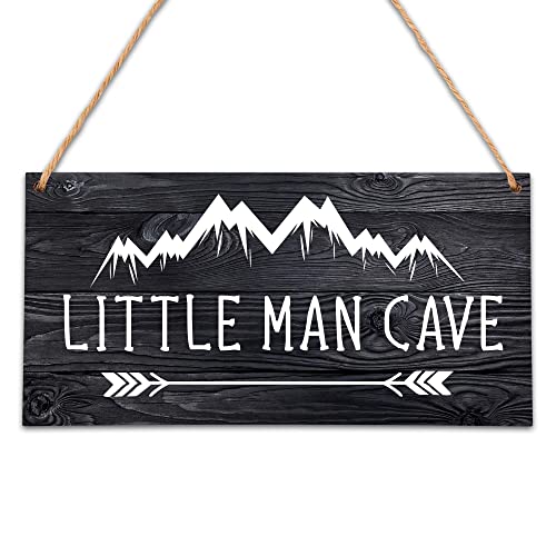 Image of Mountain Nursery Decor for Boys Room, 5"x10" Little Man Cave Wood Sign, Natural Baby Room Wall Decor Playroom Decor, Gift for Baby Shower, Toddler Kids Bedroom Living Room Hanging Sign -A02