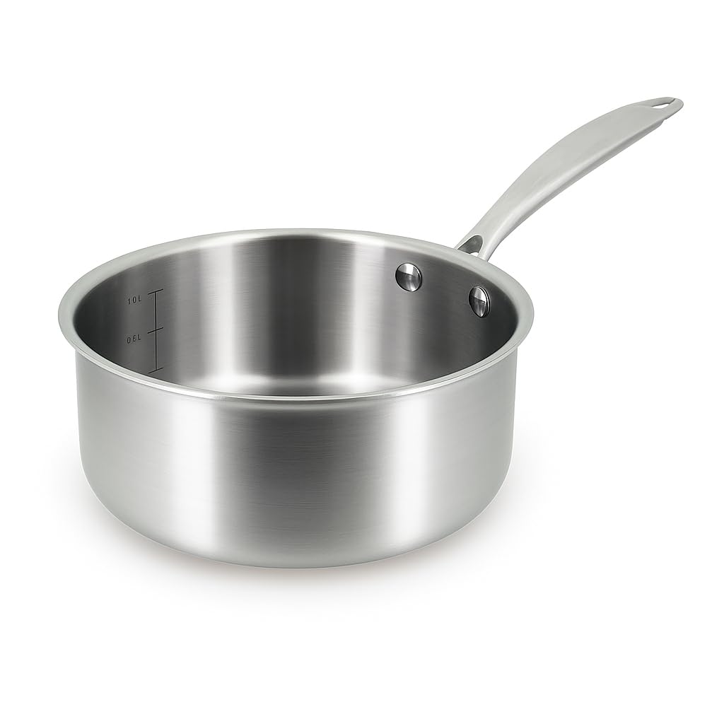 MENASTYL - Casserole inox 18/​10 Triply 18cm tous feux dont induction fabriquée en France - sans PFAS ni substances nocives - Compatible lave-​vaisselle - Poignée rivetée - 6020490