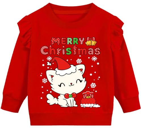 Image of EULLA Toddler Girls Christmas Sweatshirt Long Sleeve Snowman Deer Santa Claus Xmas Holiday Shirts for Kids Sweater 2-7 Years
