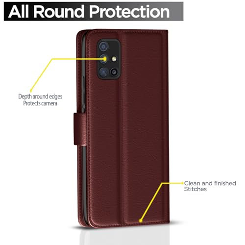 Image of Pikkme Samsung Galaxy A71 Flip Case Leather Finish | Inside TPU with Card Pockets | Wallet Stand and Shock Proof | Magnetic Closing | Complete Protection Flip Cover for Samsung Galaxy A71 (Brown)