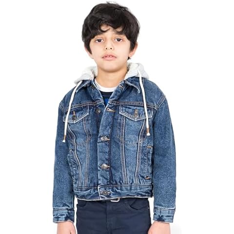NOROZE Boy’s Denim Sherpa Jacket with Hood Cover
