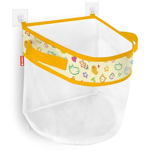 Image of UNEEDE Duck Print Bath Toy Organizer, 4.15 Gallons Bathtub Toy Holder, Quick Dry Mesh Shower Caddy, Yellow Duck Stuff