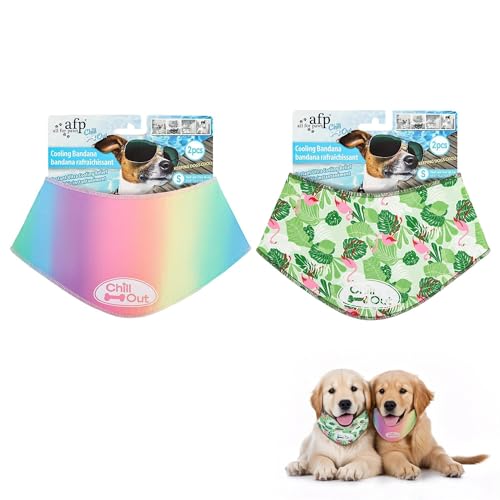 ALL FOR PAWS Cooling Bandana for Dogs 2 Pack Dog Cooling Neck Wrap Ice Dog Bandanas for Small Dogs Cooling Scarf for Dogs Blue Neck Cooler for Dogs(S Neck Girth 11.814.4 Inch)