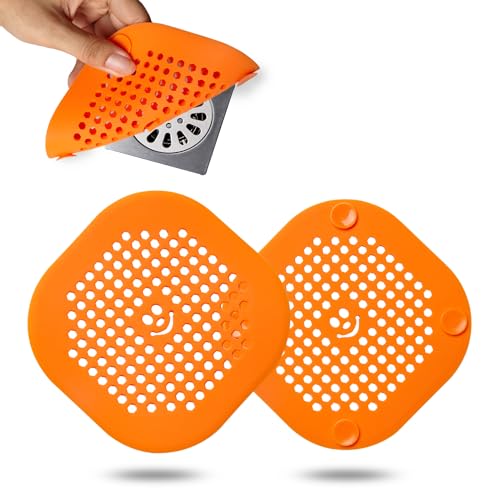 2 Pack Drain Hair Catcher Sturdy Silicone Shower Drain Protector Sink Drain Strainer Hair Stopper for Shower Kitchen Bathroom Tub Orange