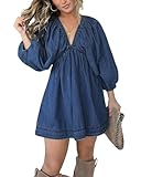 【WARM PROMPT】Size Guide: XS=US 0-2, S=US 4-6, M=US 8-10, L= US 12-14, XL=US 16-18, XXL=US 20-22. GARMENT CARE: This cotton denim mini dress can be hand washed and machine washed. Do not bleach. Wash separately from different colors. Hang dry and iron...