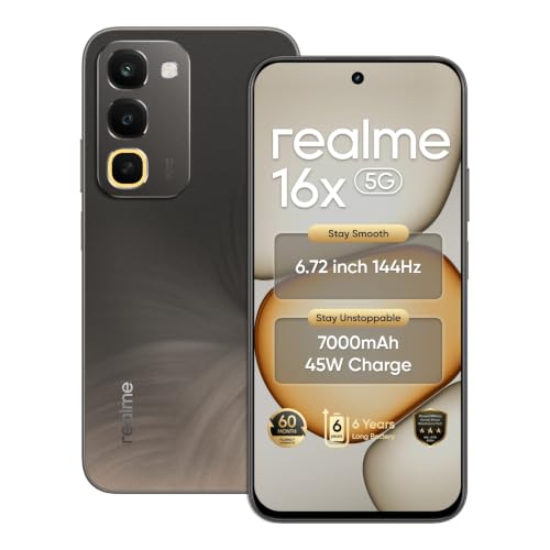 Image of realme 16X 5G Smartphone 6.8 inch 144Hz Display 7000mAh Battery 45W Fast Charge 6GB RAM 256GB ROM 50MP AI Main Camera, MediaTek Dimensity 6300 Chipset, Android 16, IP65 Brown